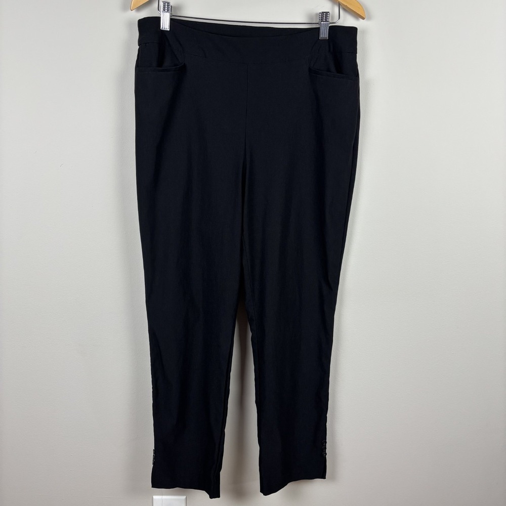 Chicos 2 Pants Womens 12 Black Pull On Flat Front Ankle Straight Tapered Leg